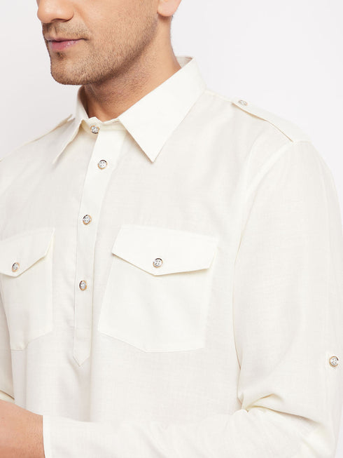 Men's Cream Pathani Suit Set